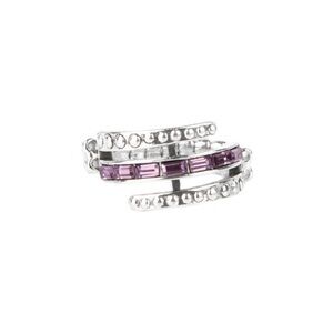 Intricate Silver and Purple Swirl Ring with Gemstones